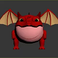 Cute Red Cartoon Dragon Character With Yellow Wings Big Eyes And Pink Belly
