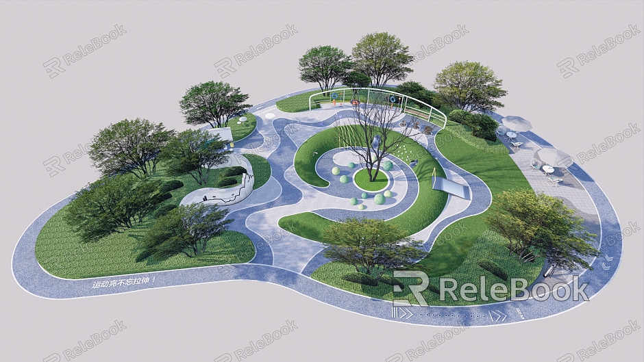 Modern Park Arc Line Park Fitness Equipment Arc Element Soil Slope Micro Terrain Landscape model