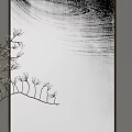 Minimalist Black and White Landscape Painting with Natural Branch Vase and Geometric Wall Decor