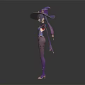 Fantasy Witch Character in Purple Outfit With Large Decorative Hat And Magic Elements 3d model