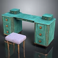 Turquoise Dressing Table with Drawer Cabinets Storage Boxes and Purple Cushion Stool