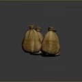 Five Textured Burlap Storage Sacks With Knotted Tops On Dark Background 3d model