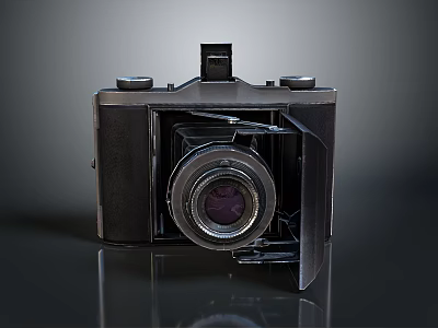 Vintage Black Foldable Classic Camera With Round Lens And Metal Control Knobs 3d model