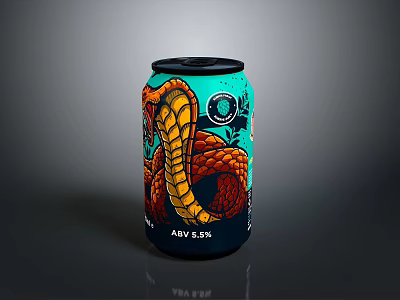Vibrant Canned Beverage With Colorful Snake Design And ABV 5.5% Label 3d model