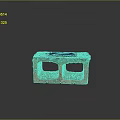 Weathered Red Brick With Two Rectangular Holes Green Moss And Blue Top Surface
