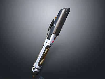 Futuristic Sci Fi Handheld Energy Weapon With Metallic Silver Black Finish And Red Activation Button 3d model