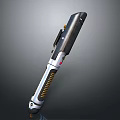 Futuristic Sci Fi Handheld Energy Weapon With Metallic Silver Black Finish And Red Activation Button