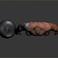 Muscular Game Character With Mechanical Arm Striped Pants And Iron Ball Weapon