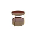 Modern Two Tiered Coffee Table With Gold Frame And Brown Leather Trays