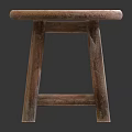 Wooden Stool With Round Seat Natural Wood Grain And Cross Support Legs Design