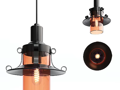 Industrial Style Pendant Light With Black Metal Frame Amber Glass Shade And Spiral Bulb 3d model