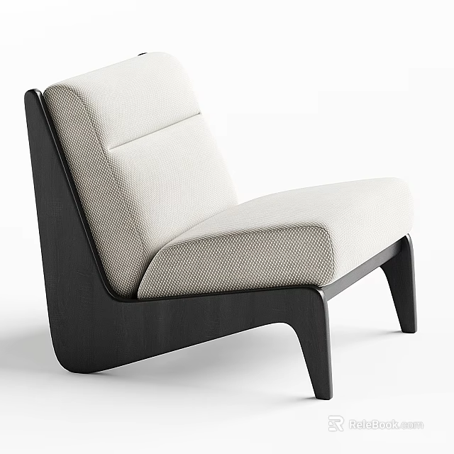 Modern Minimalist Single Sofa With Beige Fabric Upholstery And Black Wooden Frame 3d model 