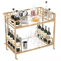 Stylish Kitchenware Bar Cart With Wooden Frame Glass Shelves Wine Bottles And Bar Tools