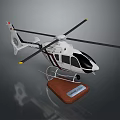 White Helicopter Model With Black Windows On Brown Wooden Display Stand 3d model