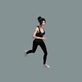 A Woman In Black Tank Top And Leggings Running With Bun Hairstyle On Gray Background