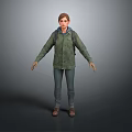 Man Standing in Gray Background Wearing Green Jacket Backpack Blue Jeans and Brown Shoes