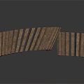 Brown Wooden Dominoes as Household Items Arranged in Curved Shape on White Background