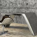 Modern Metal Office Desk With Unique Geometric Design And Concrete Textured Wall