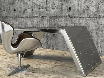 Modern Metal Office Desk With Unique Geometric Design And Concrete Textured Wall 3d model