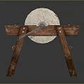 Traditional Wooden Stand With Round Natural Stone Millstone For Grinding