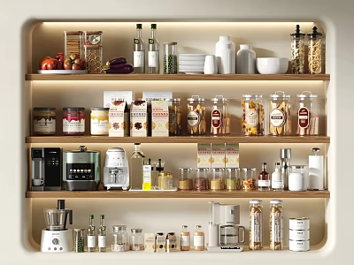 Spice Jars On Organized Kitchen Shelves 3d model