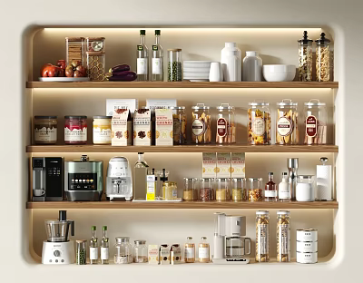 Spice Jars On Organized Kitchen Shelves 3d model