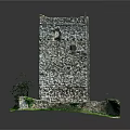 Ancient Stone Tower Model With Detailed Base And Green Grass