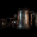 Vintage Silver Metal Cups Including Mugs And Goblets On Reflective Surface 3d model