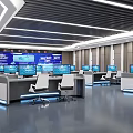 Modern Control Room With Multiple Displays Control Consoles Office Chairs Gray Flooring And Wooden Walls