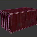 Red Metal Shipping Container with Textured Surface and Metal Hinges Frame