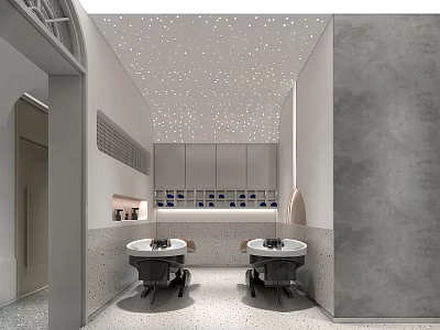 Modern Hair Beauty Salon Interior With Starry Ceiling Wash Basins Salon Chairs And Cabinets 3d model