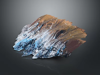 Brown and Blue Mountain Landscape With Snowy Peaks And Textured Terrain 3d model
