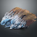 Brown and Blue Mountain Landscape With Snowy Peaks And Textured Terrain