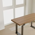 Modern Office Desk With Natural Wooden Top And Black Metal Frame On Herringbone Floor