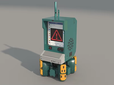 Green Mobile Industrial Equipment With Display Screen Warning Sign And Yellow Wheels Antenna 3d model
