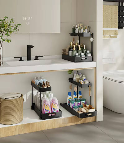 Modern Bathroom Set With Sink Faucet Storage Shelves Toilet And Toiletries Organizer 3d model