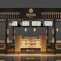 DECON Specialty Store Interior With Display Cabinets Digital Screens And Warm Lighting