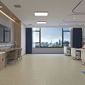Modern Hospital Ward Interior With Blue Curtains Medical Beds And City View Windows