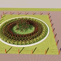 Circular Tree Pit With Central Tree Colorful Flowers And Wooden Fence On Grass