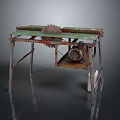 Rusty Table Saw With Green Tabletop And Red Frame On Gray Background With Reflections 3d model
