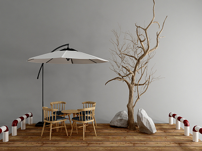 Modern outdoor table and chair stone dry branch combination 3d model