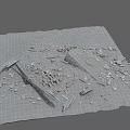 Damaged Building Components With Scattered Bricks Stones On Rough Gray Ground 3d model