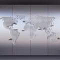 Museum World Map Exhibition Featuring Dot Matrix Design on Display Panels 3d model