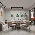Modern Hotel Mahjong Room Interior Featuring Comfortable Seating Round Table Artwork And Potted Plant