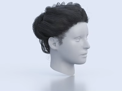 Game Movie Character 3D Head Model With Black Bun Hairstyle Side View Light Blue Background 3d model