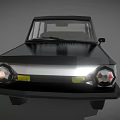 Vintage Low Poly Sedan Car With Black Silver Body And Illuminated Polygon Wheels