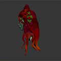 Mythical Fantasy Character With Horned Head Green Skin Red Orange Hair And Leaf Decorations