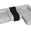 Light Cream Fabric Sectional Sofa With L Shaped Design Pillows And Throw Blanket 3d model
