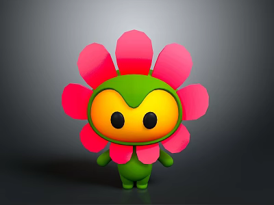 Cute Cartoon Character Resembling Flower With Pink Petals Green Body And Yellow Face 3d model