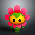 Cute Cartoon Character Resembling Flower With Pink Petals Green Body And Yellow Face